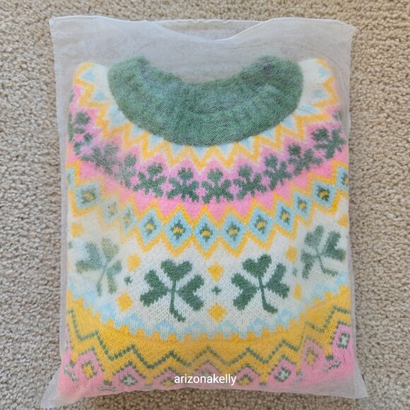 NWOT Pink Fair Isle Knit Sweater Shamrock Design - Picture 6 of 7
